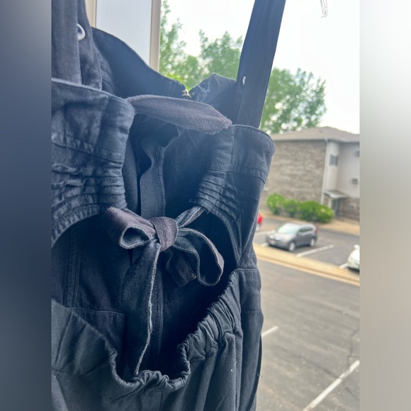 🆕 Free People Black Linen Wide-Leg Blend with Open Back Jumpsuit Size S - Picture 9 of 14